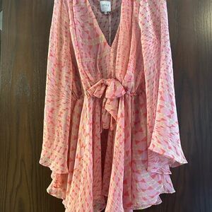 Misa Los Angeles Pink and Yellow Long Sleeve Dress